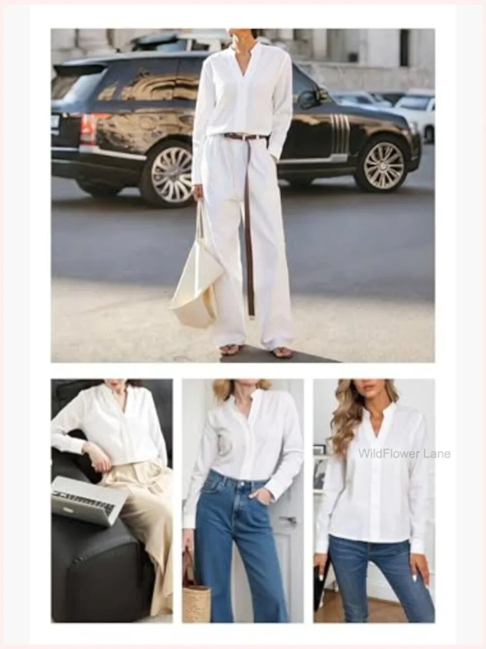 Long Sleeve Button Down Blouse with Lace Trim 100% Cotton Top